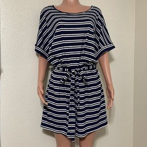 Navy blue and white stripe shorts romper